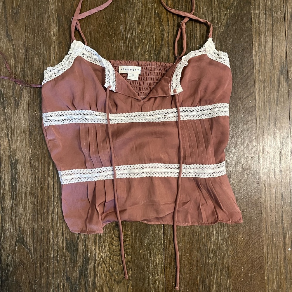 Aeropostale Women's Pink/Purple Lace Trim Top